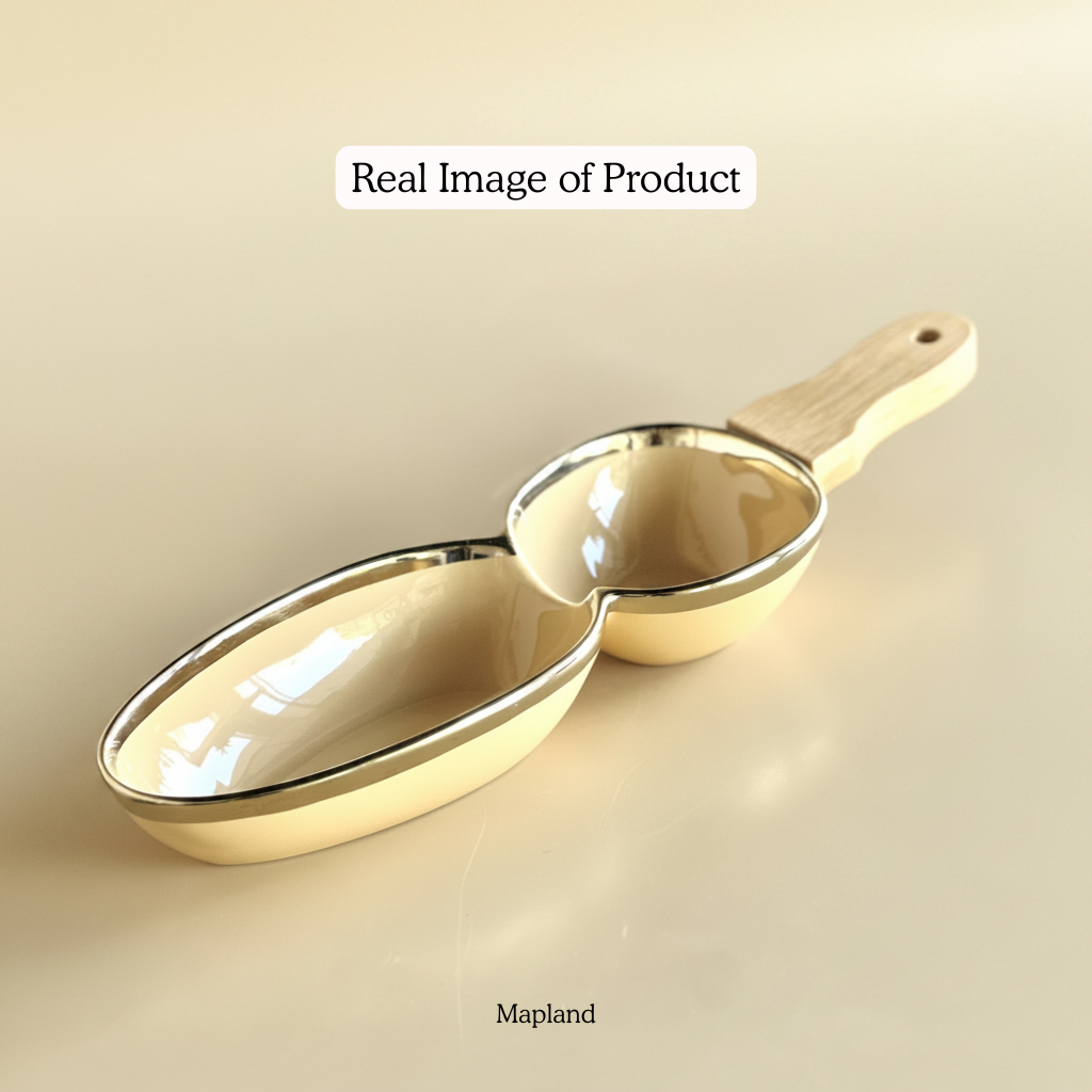 2-Section Porcelain Serving Dish with Wooden Handle