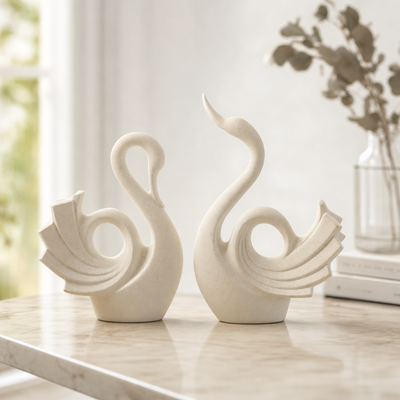 Abstract Swan Ceramic Figurine Set of 2
