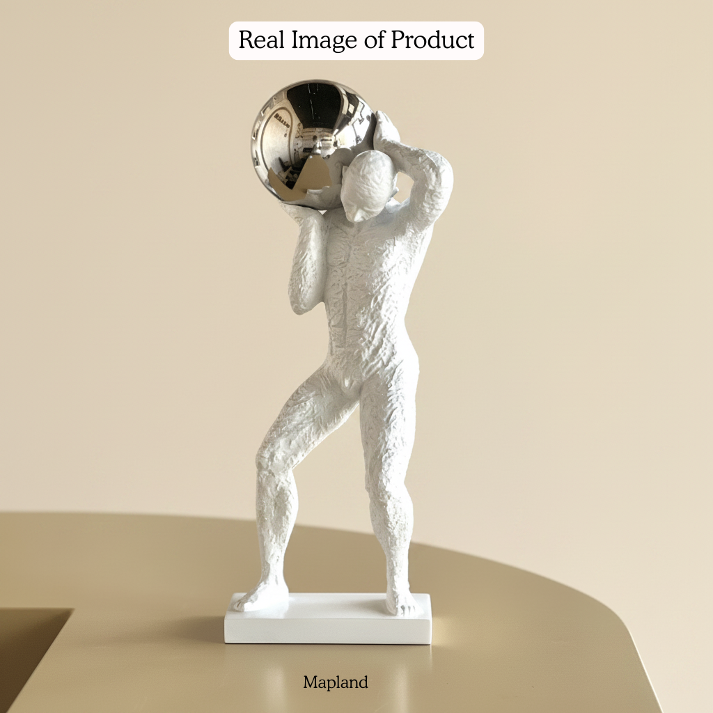 Atlas Figurine White Resin with Chrome Globe real lifestyle image | Mapland
