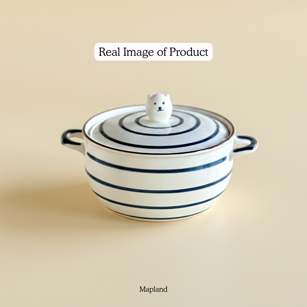 Bear-Lid Ceramic Bowl with Handles
