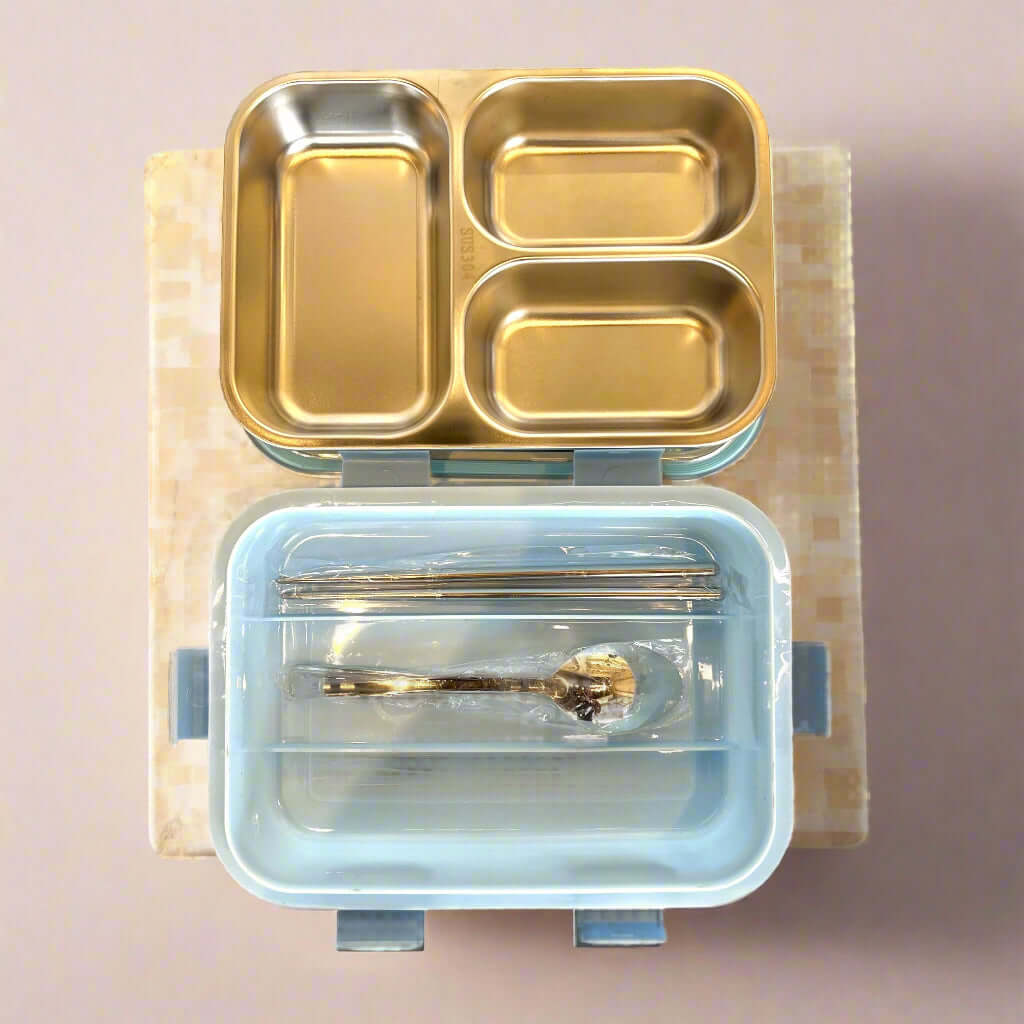 CubbyBox 3-Compartment Bento Lunch Box with Cutlery