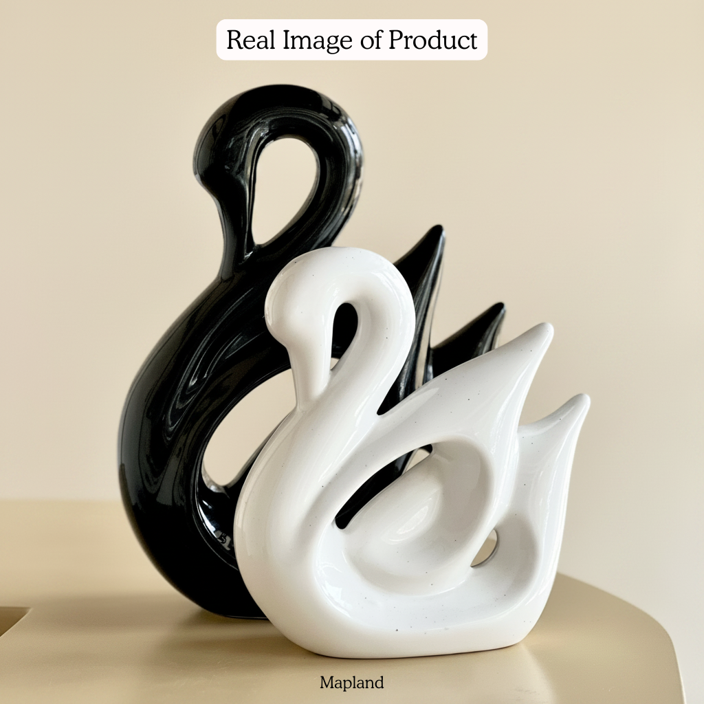 Black & White Swan Ceramic Figurine Set