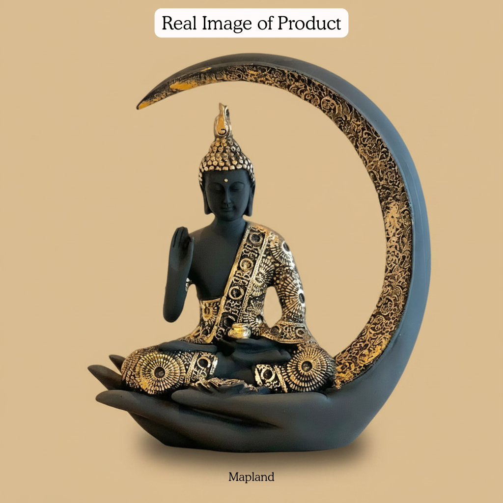 Buddha in Crescent Moon Ceramic Figurine