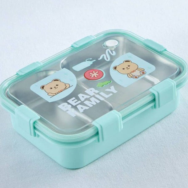 Bento box with 'Bear Family' design on a light blue background
