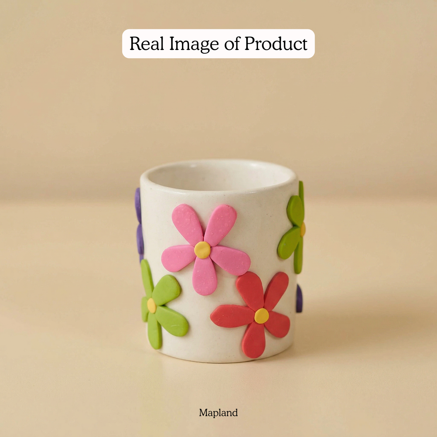 Clay Bloom Planter handmade ceramic planter — angle view, Indian artisan craft | Mapland
