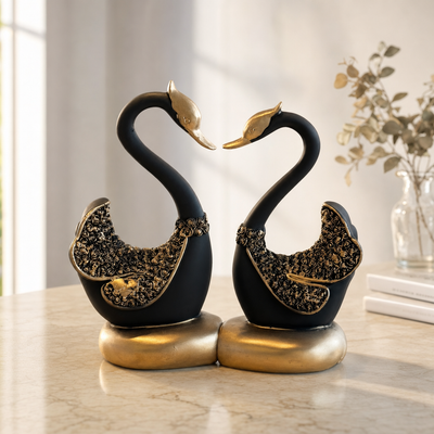 Facing Swans Ceramic Figurine Set of 2