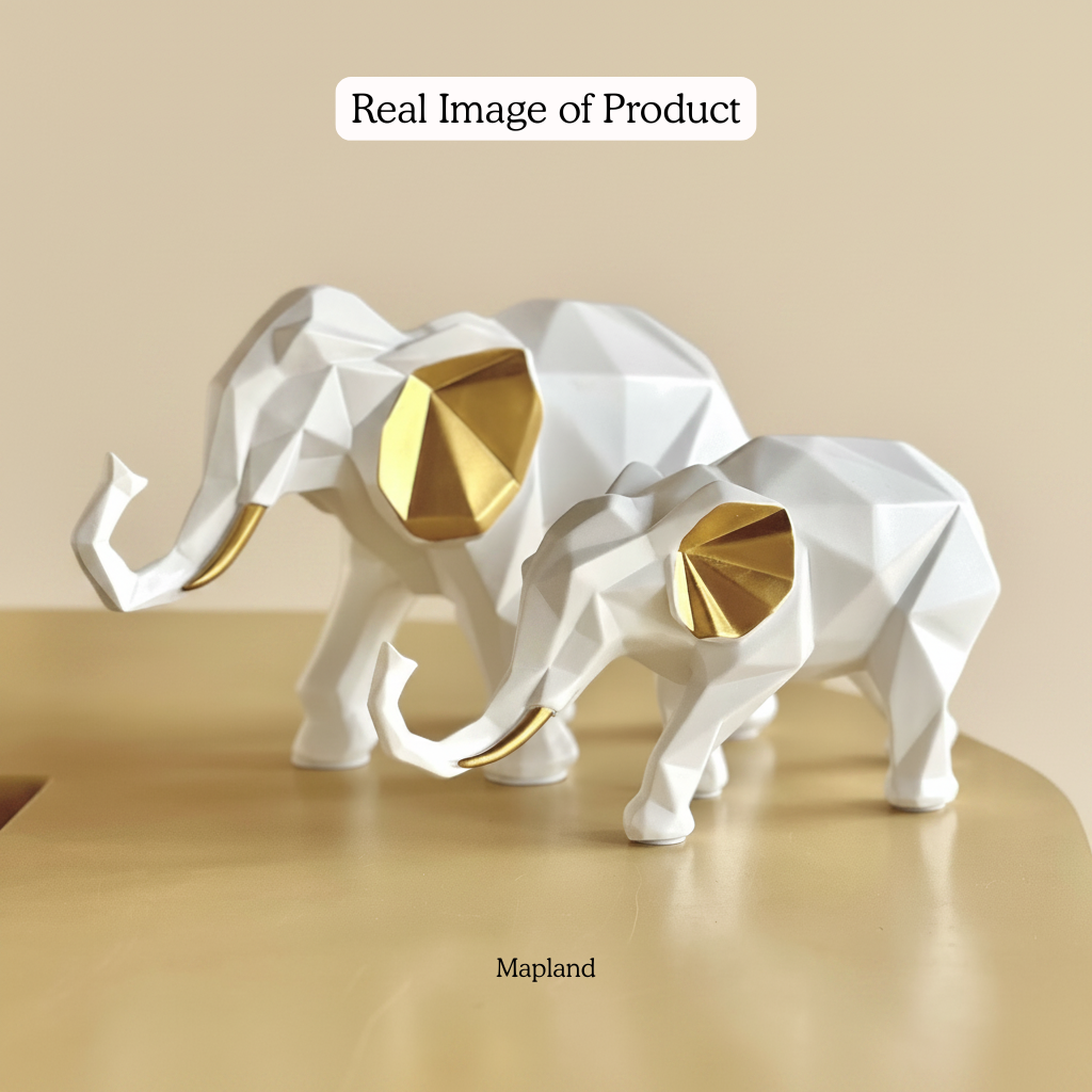 Geometric Elephant Figurine Set of 2 — White & Gold