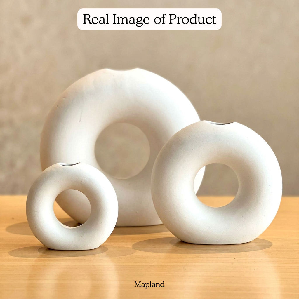 Halo Donut Vases — Set of 3 handmade ceramic vase — angle view, Indian artisan craft | Mapland