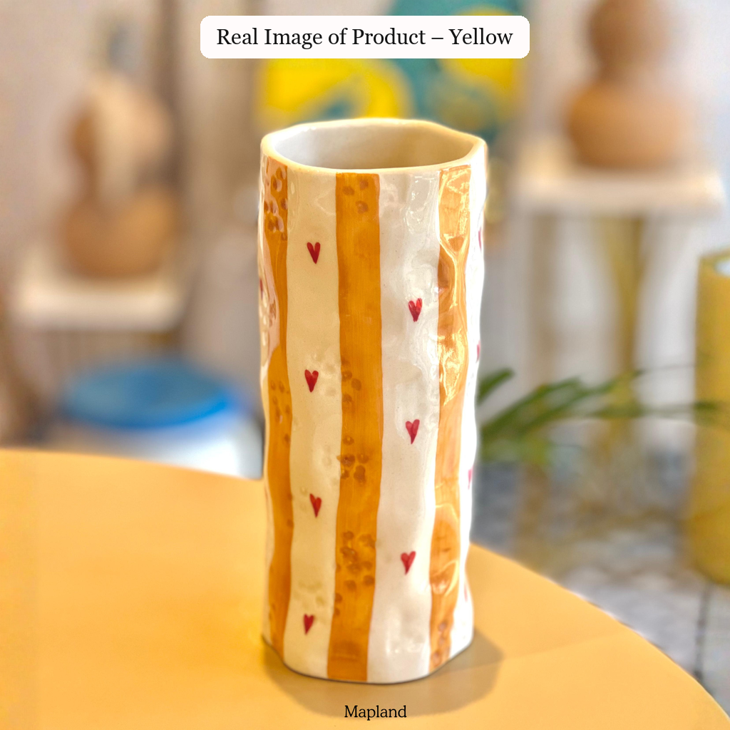 Real photo of the yellow Heart Stripe Tumbler Vase