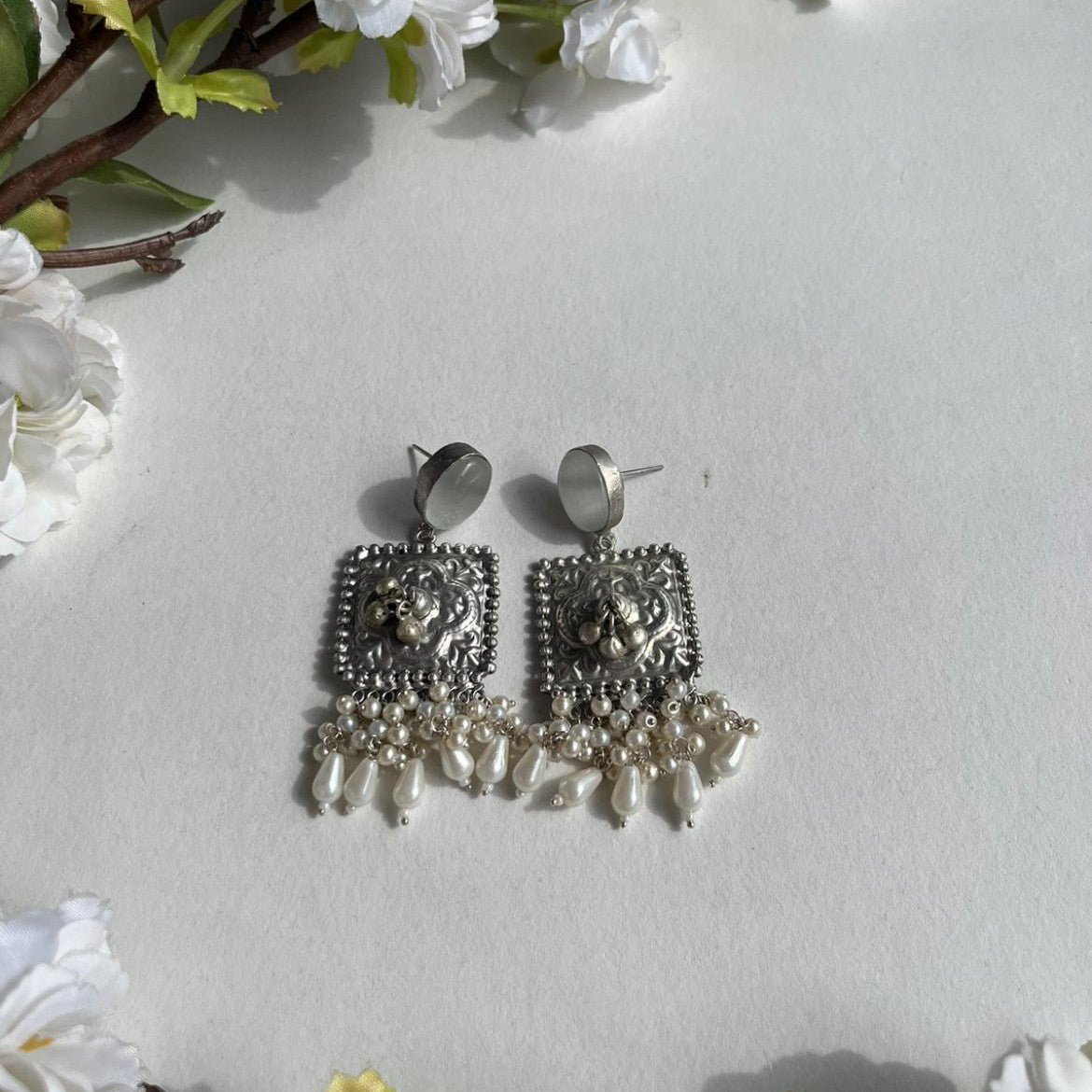 Minar Oxidized Earrings for Women – Ethnic Silver Imitation Jewelry