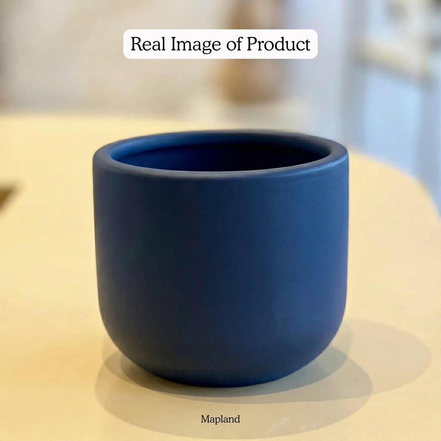 Navy Blue Terracotta Planter handmade ceramic planter — angle view, Indian artisan craft | Mapland