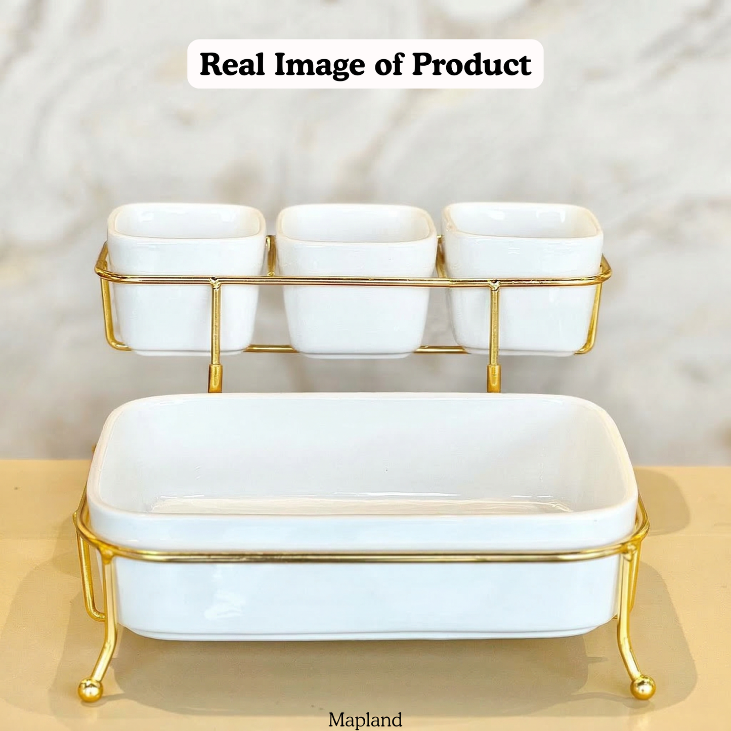 Gilded Feast 2-Tier Ceramic Serving Set — angle view — handmade artisan home decor | Mapland