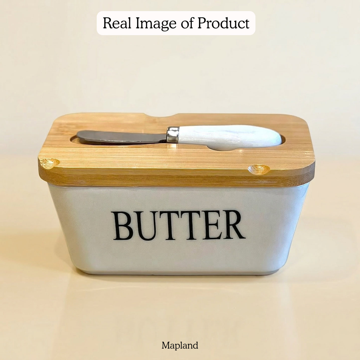 Ceramic Butter Box with Spreader Knife — angle view — handmade artisan home decor | Mapland