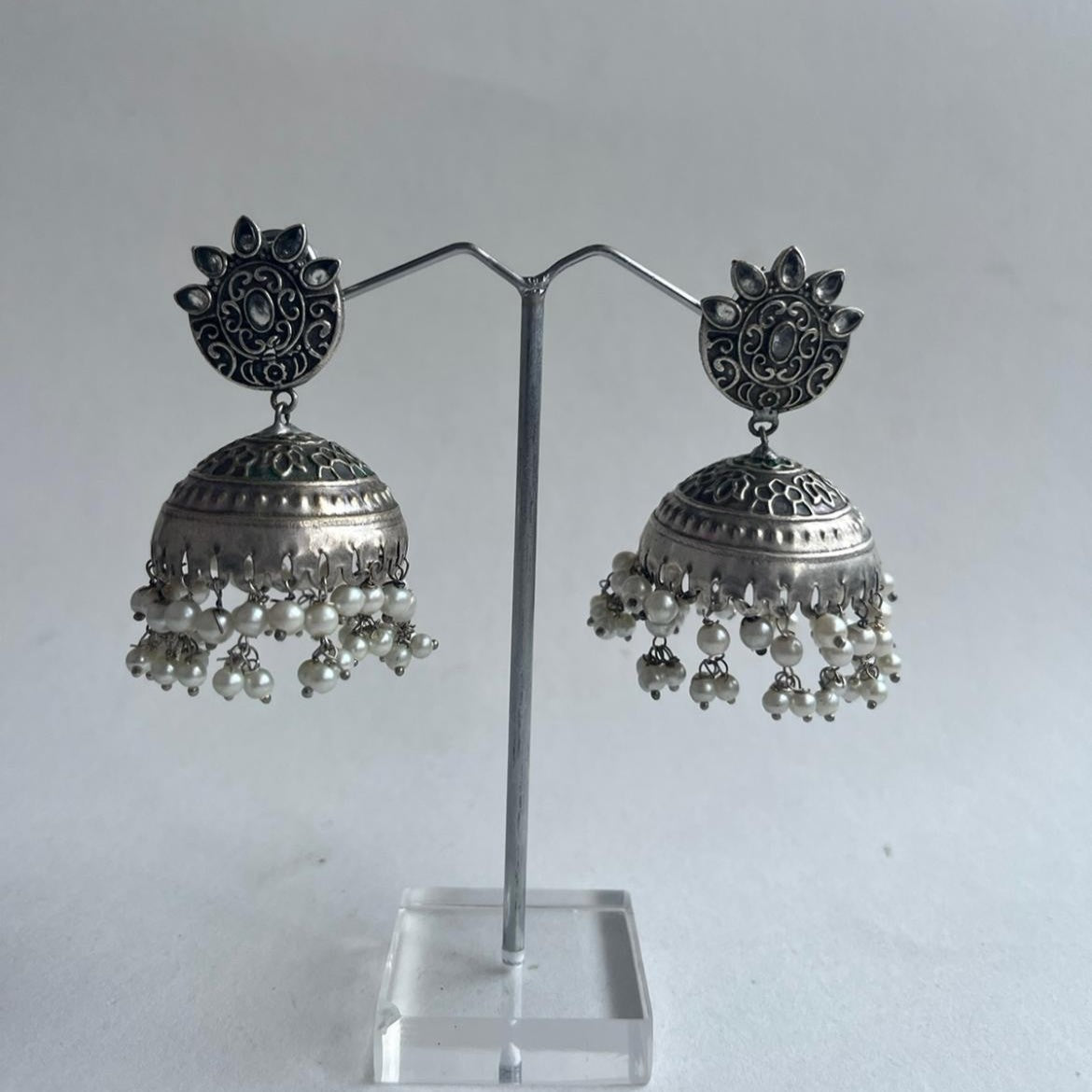 Sara Oxidized Earrings for Women – Ethnic Silver Imitation Jewery