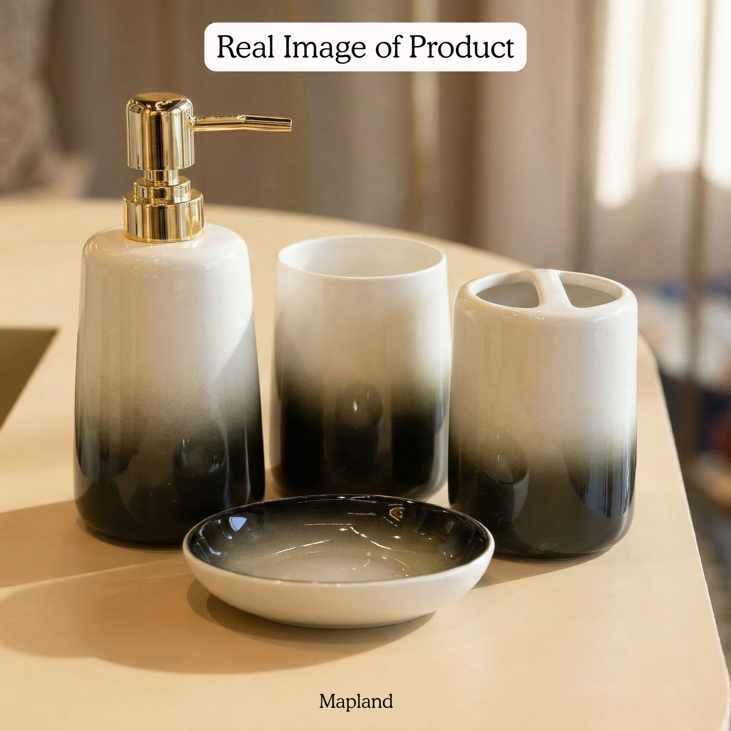 Eclipse Gold Ceramic Bathroom Set of 4 — angle view — handmade artisan home decor | Mapland
