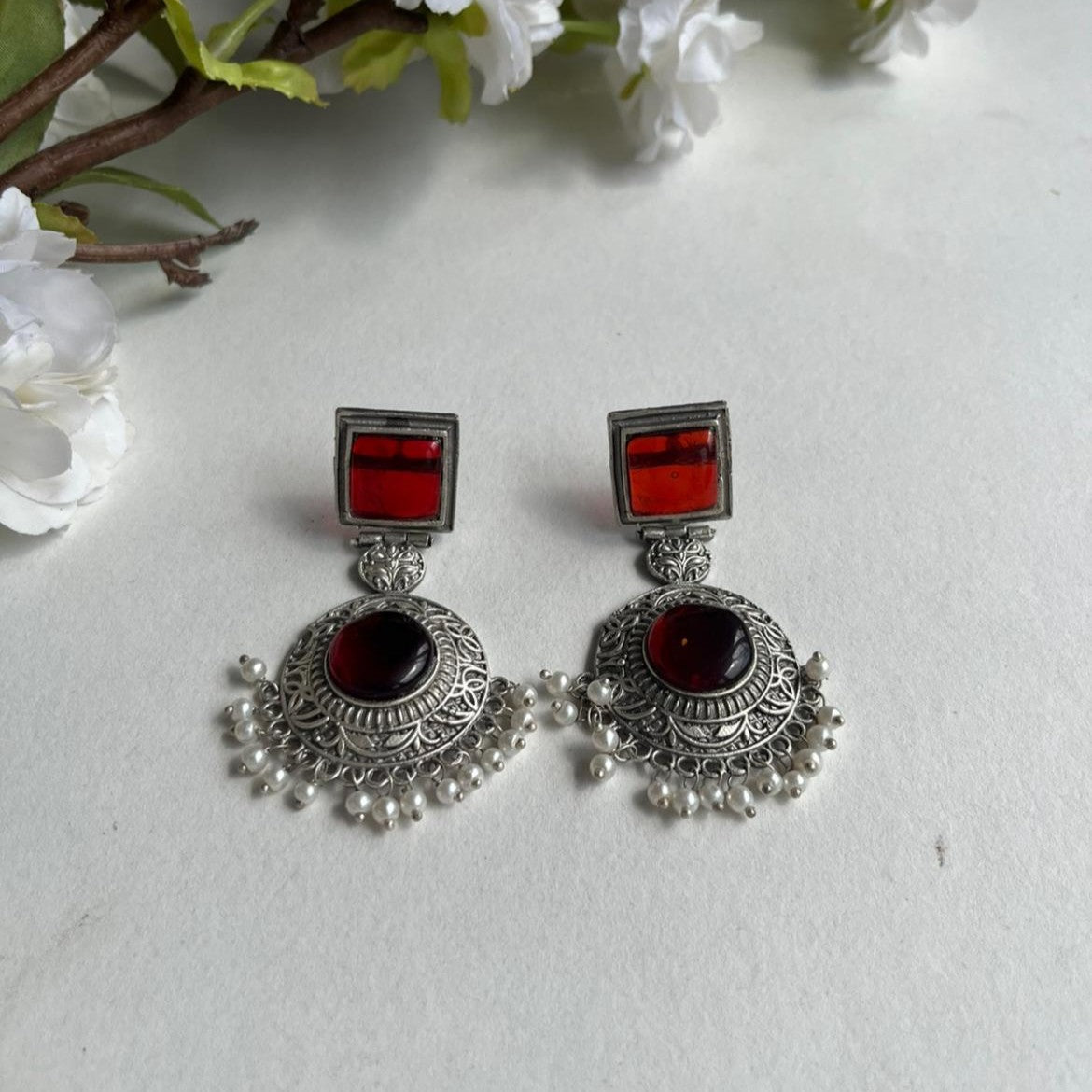 Shyla Oxidized Earrings for Women – Ethnic Silver Imitation Jewery