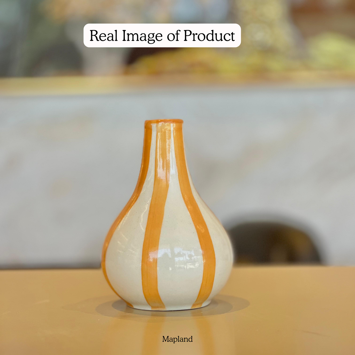 Stripe Gourd Vase handmade ceramic vase — detail view, Indian artisan craft | Mapland