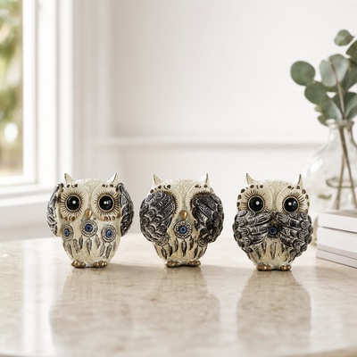 Three Wise Owls Resin Figurine Set