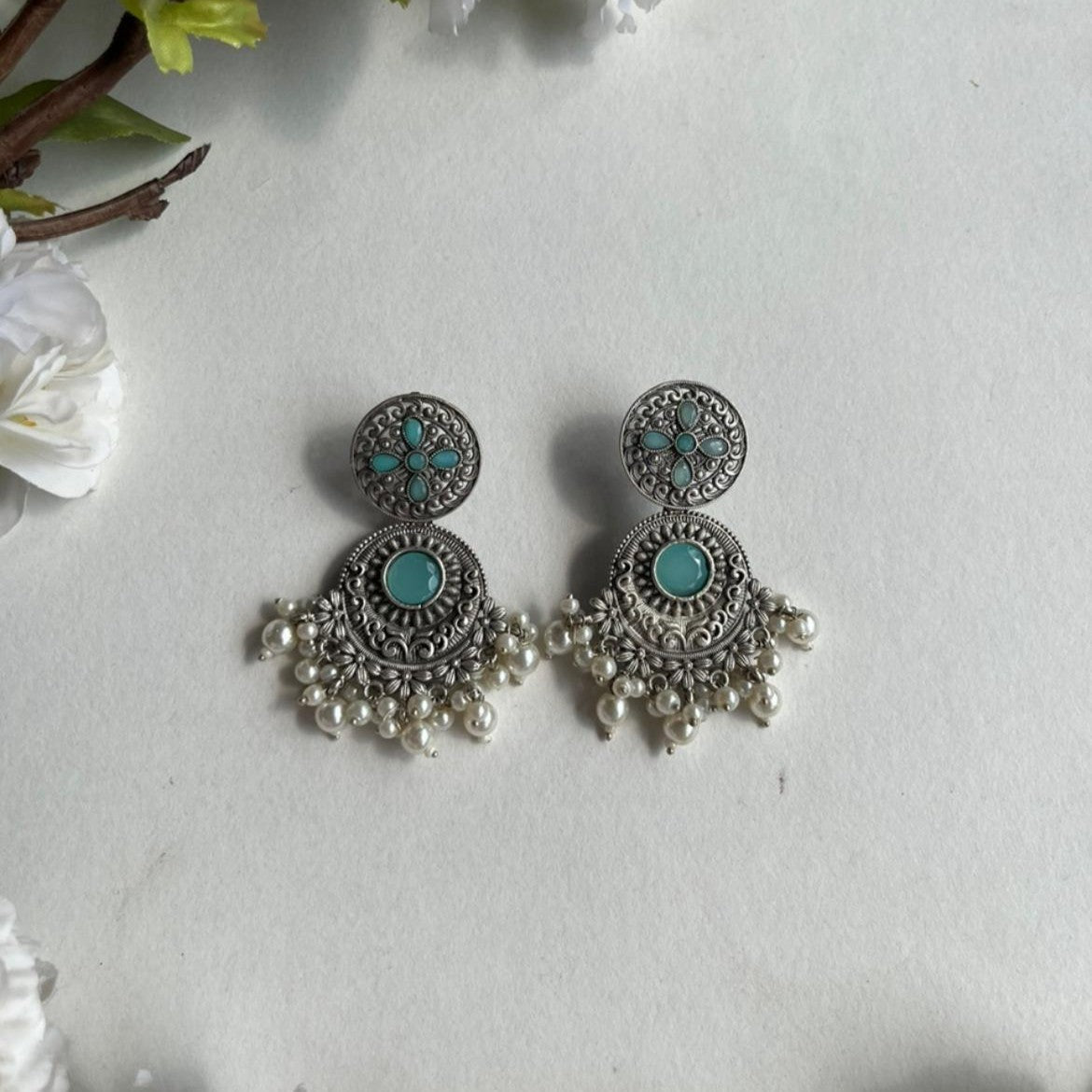 Vedha Oxidized Earrings for Women – Ethnic Silver Imitation Jewelry