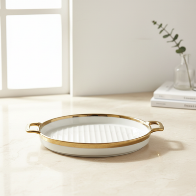 Gold-Rim Porcelain Serving Dish