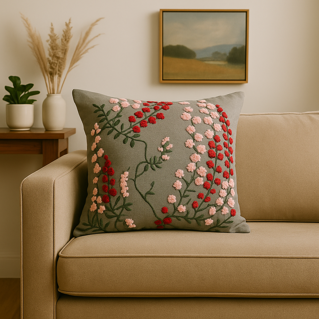Flower embraided cushion cover