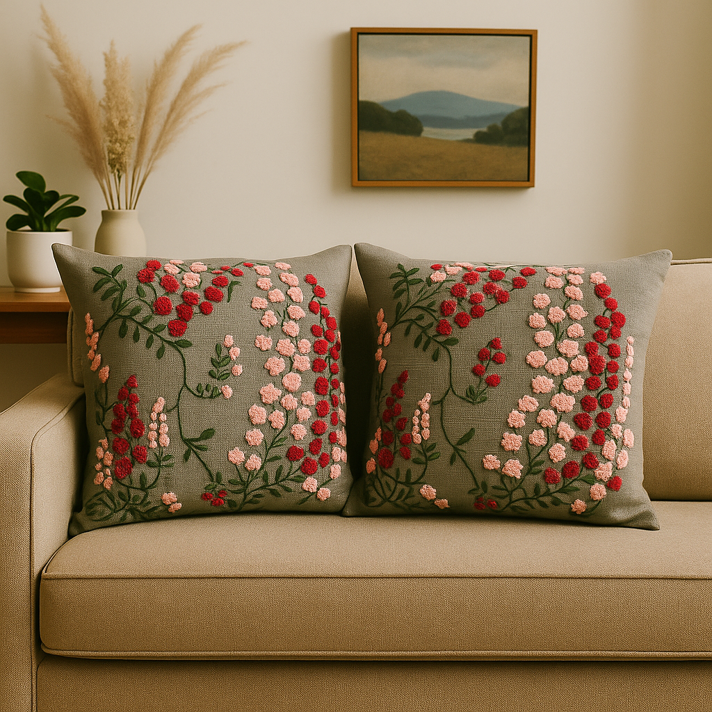 Flower embraided cushion cover