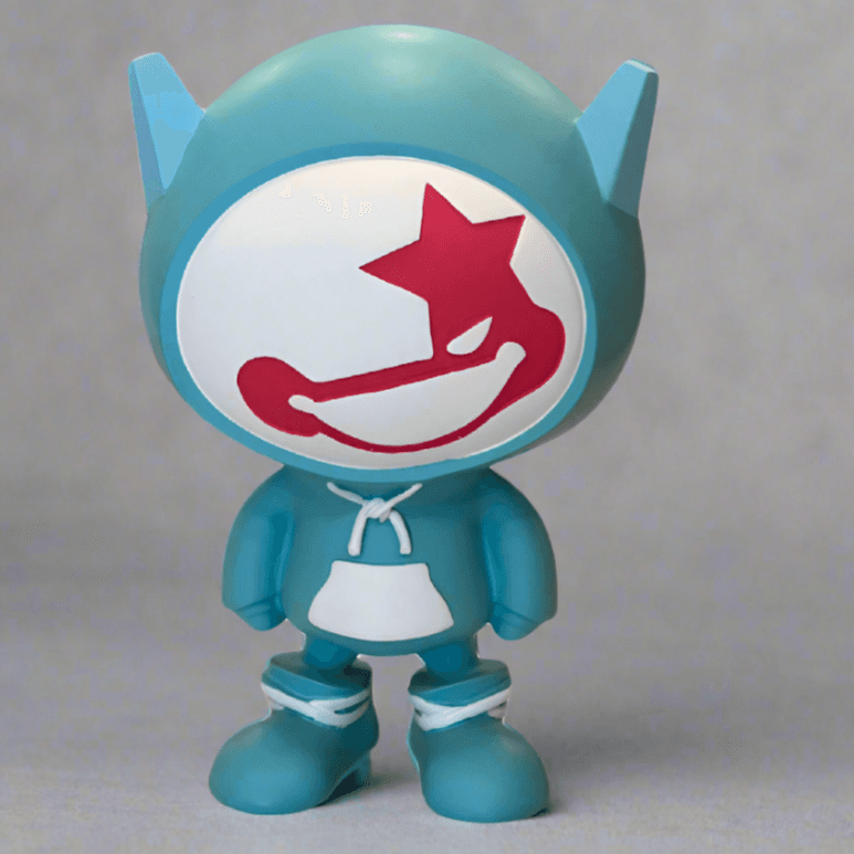 Blue astronaut figurine with red star design