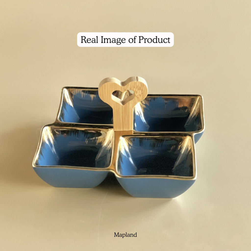 4-Section Ceramic Serving Set with Wooden Handle