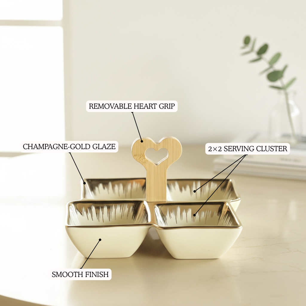4-Section Ceramic Serving Set with Wooden Handle