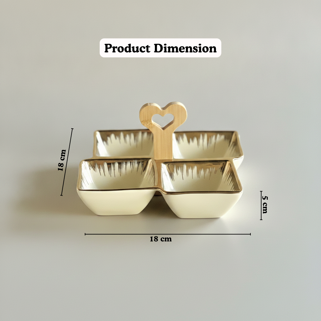 4-Section Ceramic Serving Set with Wooden Handle