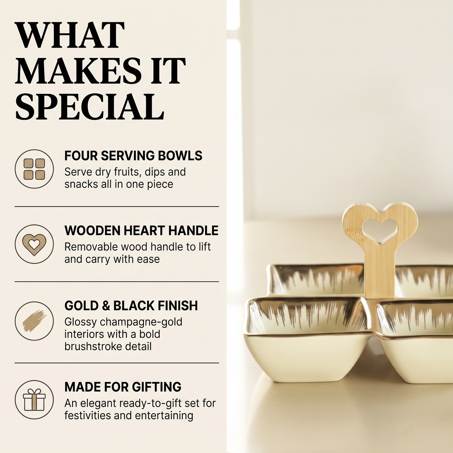 4-Section Ceramic Serving Set with Wooden Handle