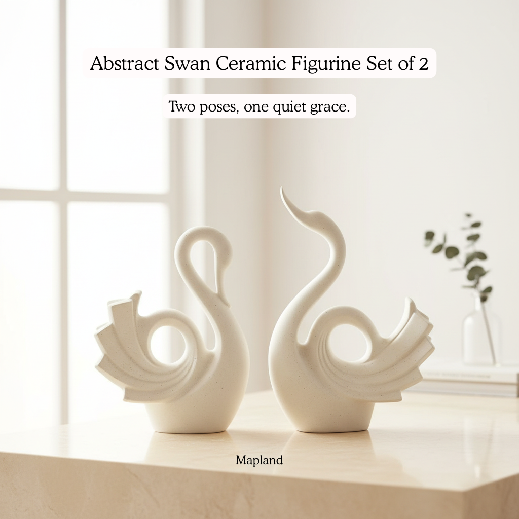 Abstract Swan Ceramic Figurine Set of 2