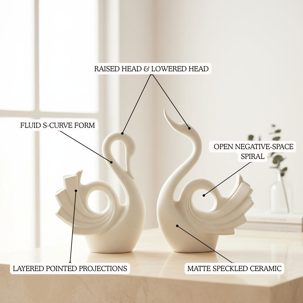 Abstract Swan Ceramic Figurine Set of 2