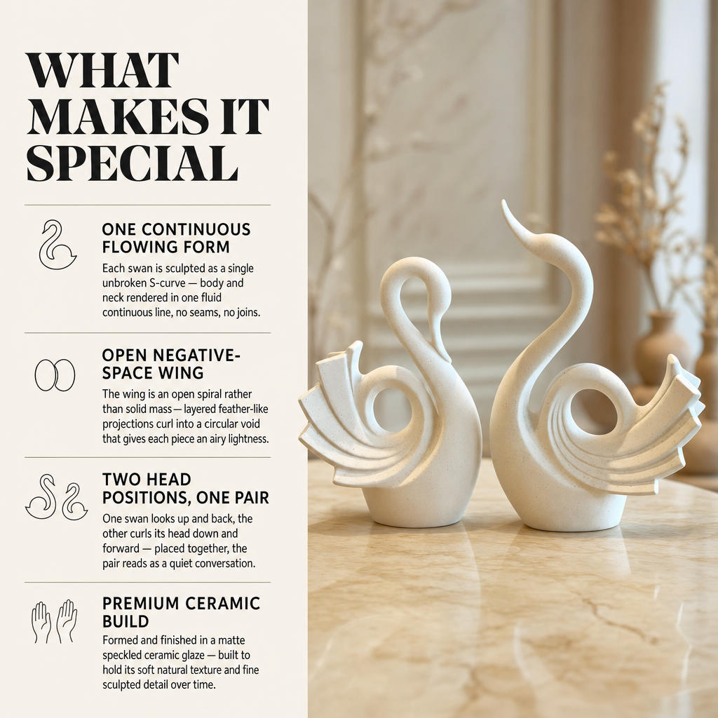 Abstract Swan Ceramic Figurine Set of 2