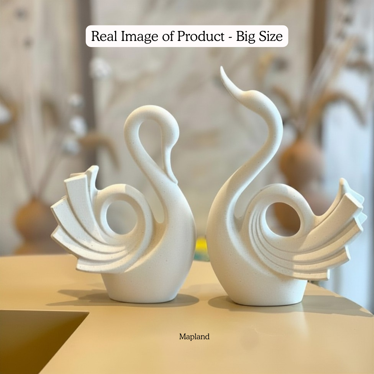Abstract Swan Ceramic Figurine Set of 2