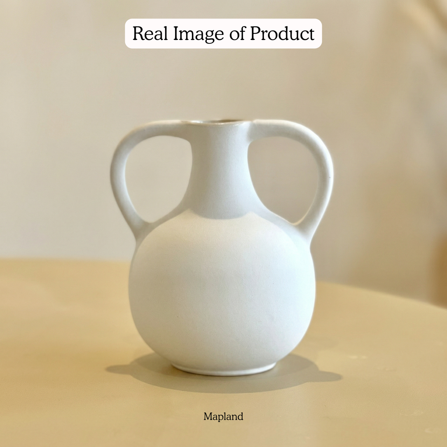 Amphora Jug Vase Chalk White handmade ceramic vase — angle view, Indian artisan craft | Mapland