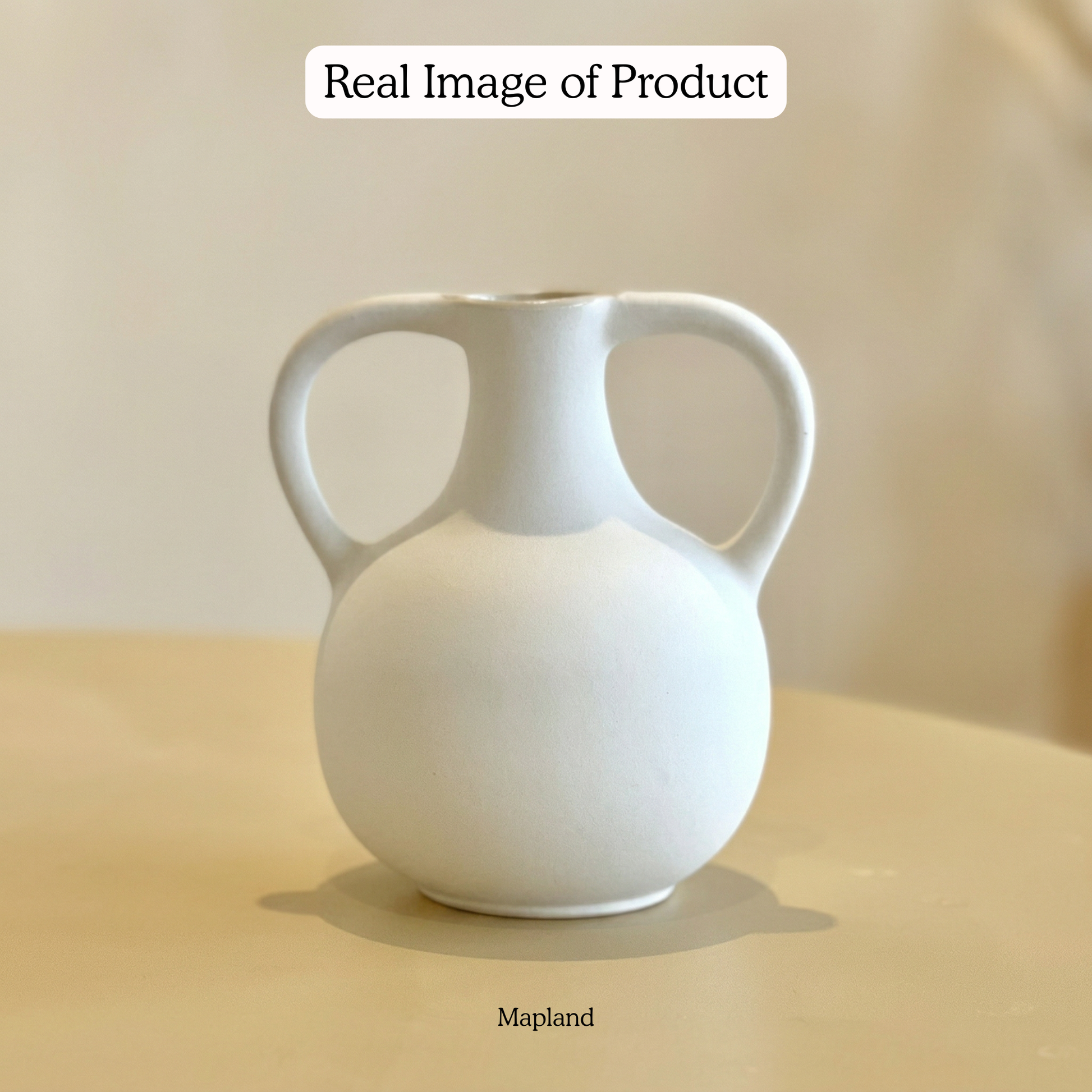 Amphora Jug Vase Chalk White handmade ceramic vase — angle view, Indian artisan craft | Mapland
