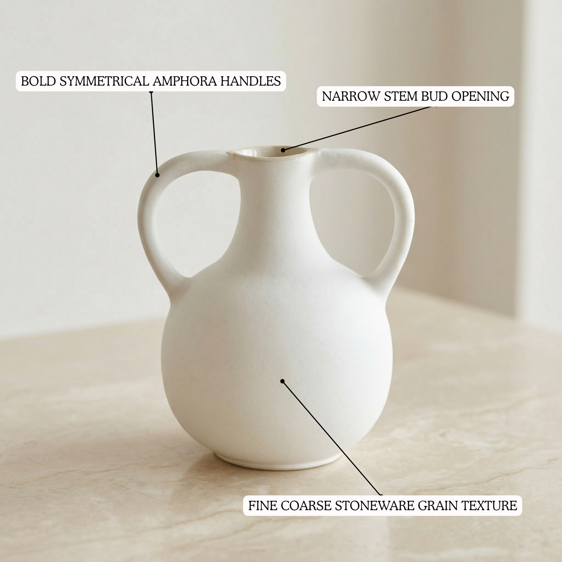 Amphora Jug Vase Chalk White handmade ceramic vase — top view, Indian artisan craft | Mapland