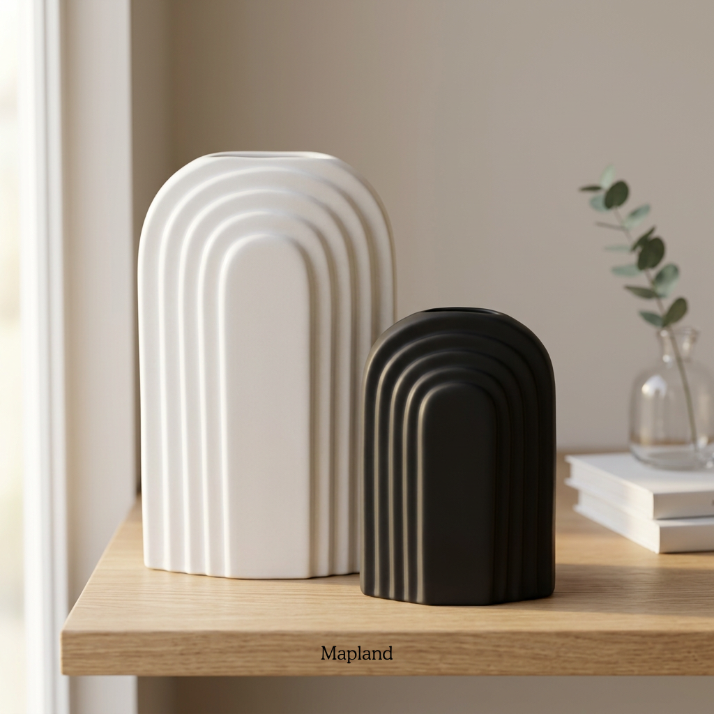 Arc duo white ceramic vase set — handmade ceramic vase | Mapland Design Studio