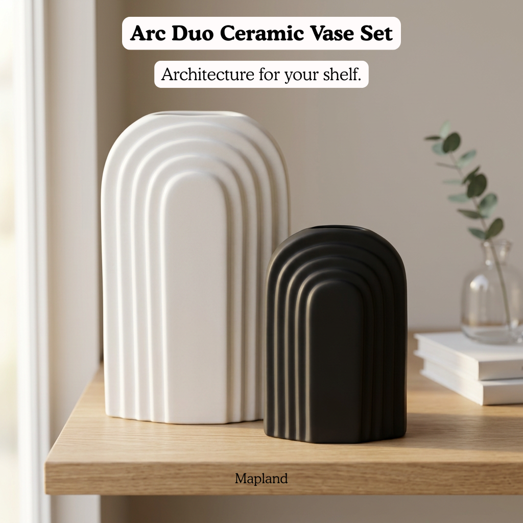 Arc Duo Ceramic Vase Set handmade ceramic vase — side view, Indian artisan craft | Mapland