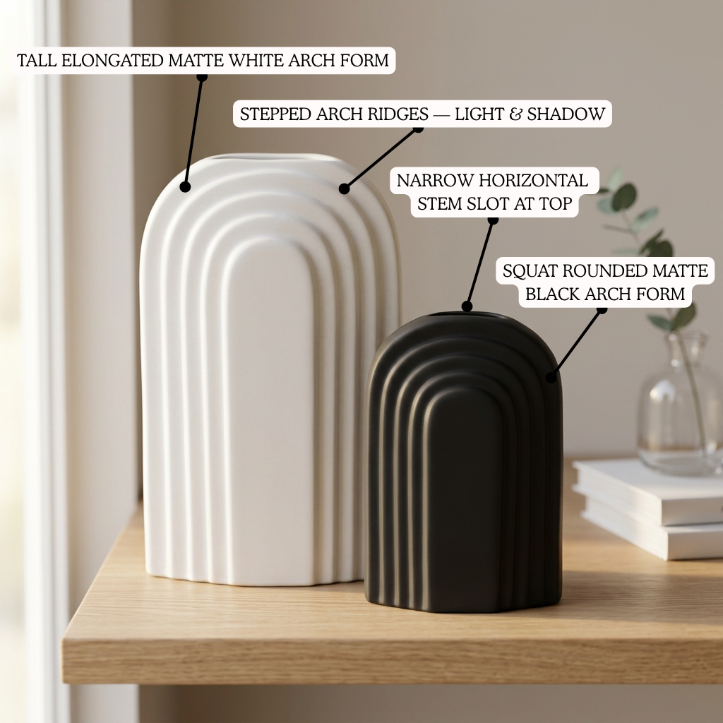 Arc Duo Ceramic Vase Set handmade ceramic vase — top view, Indian artisan craft | Mapland