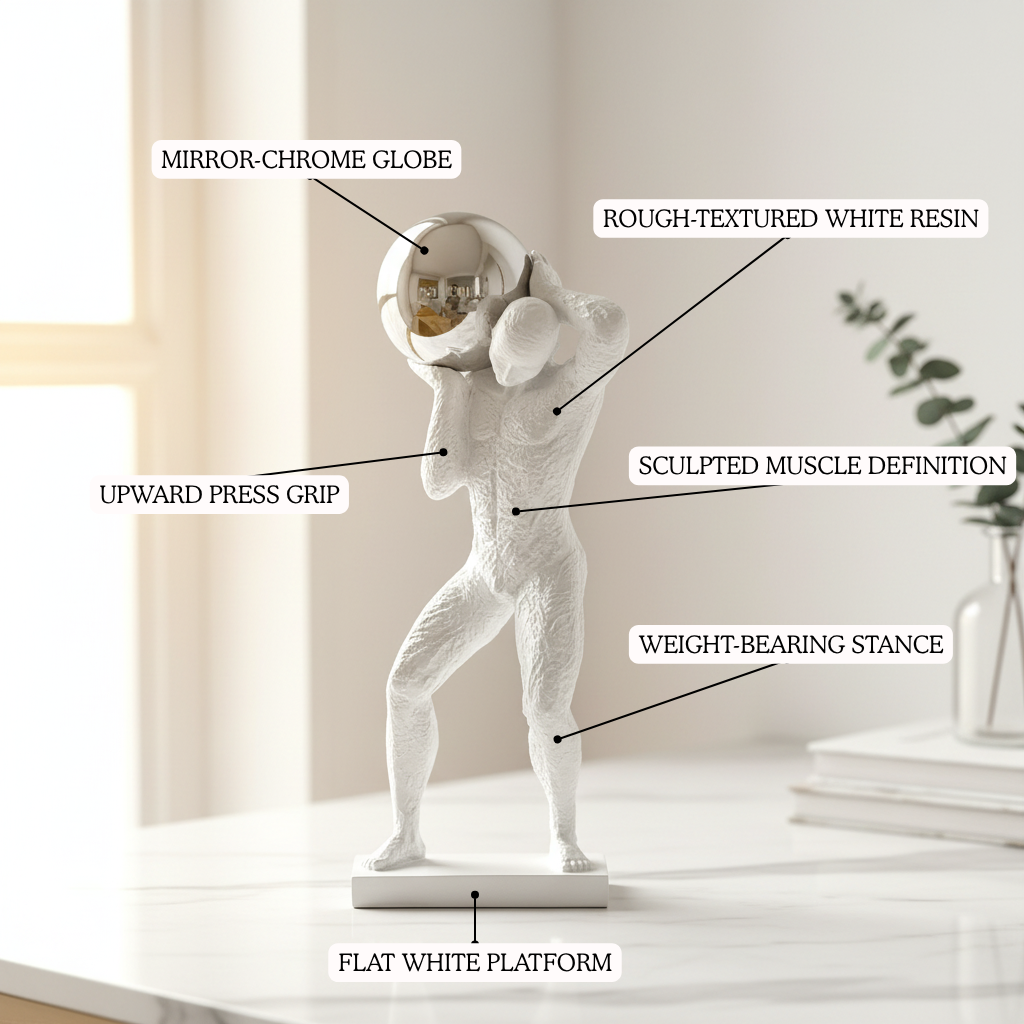 Atlas Figurine White Resin with Chrome Globe textured resin detailing | Mapland