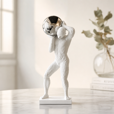 Atlas Figurine White Resin with Chrome Globe