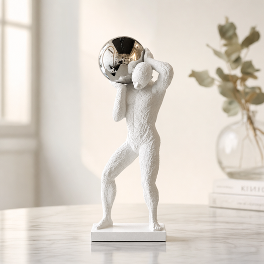 Atlas Figurine White Resin with Chrome Globe