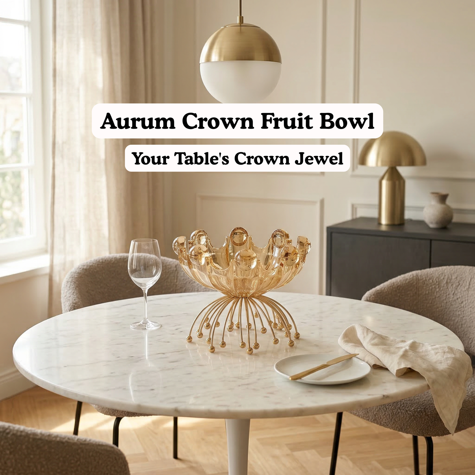 Aurum Crown Glass Fruit Bowl with Gold Metal Stand - Lifestyle | Mapland