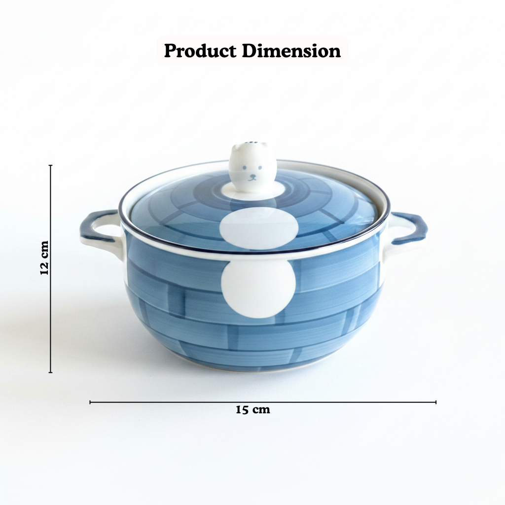 Bear-Lid Ceramic Bowl with Handles