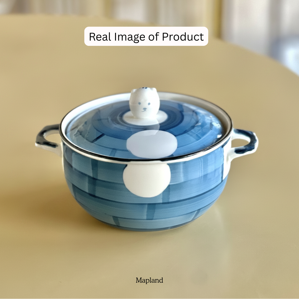 Bear-Lid Ceramic Bowl with Handles