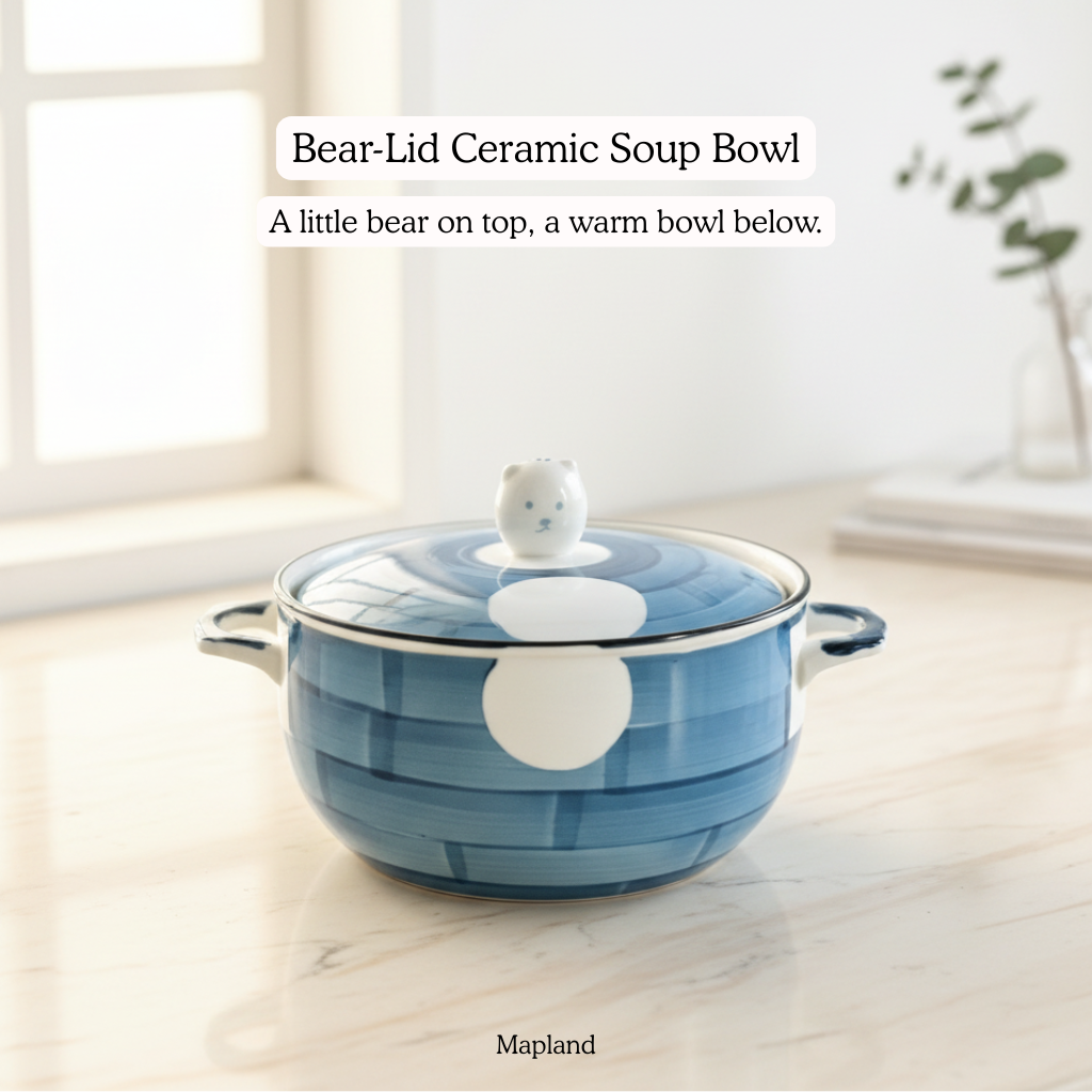 Bear-Lid Ceramic Bowl with Handles