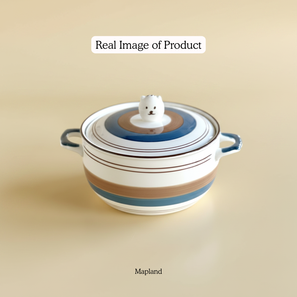 Bear-Lid Ceramic Bowl with Handles
