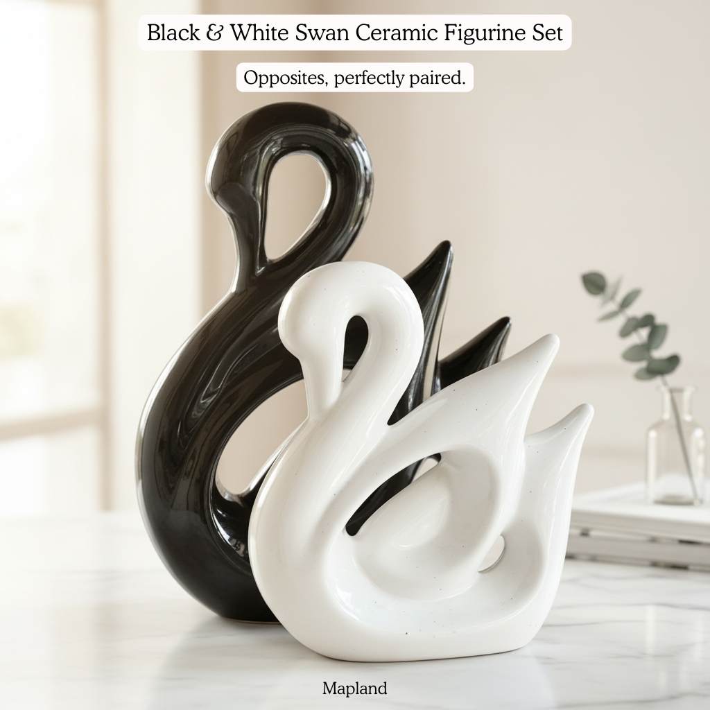 Black & White Swan Ceramic Figurine Set